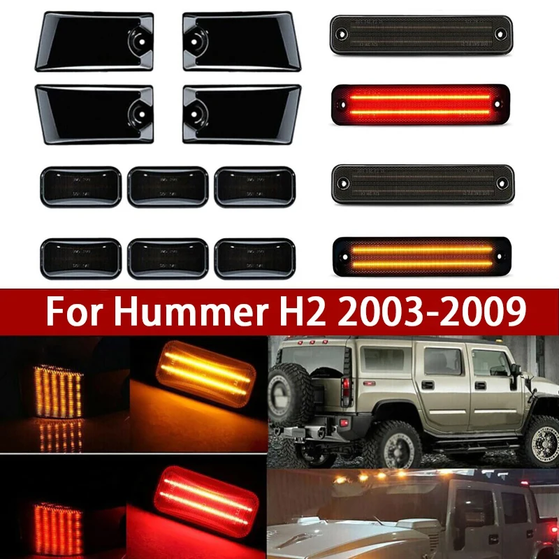 

4/14PCS Smoked Lens Cab Roof Marker Running Lights LED Side Marker Turn Signal Light for Hummer H2 2003-2009