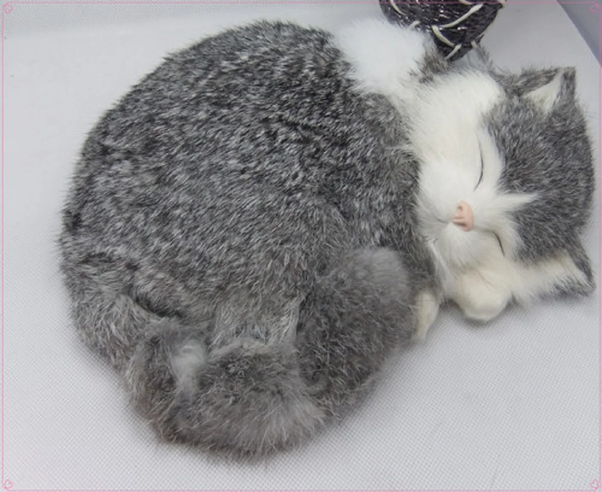 

new simulation gray cat polytene & fur sleeping cat home furnishing gift 25x21cm