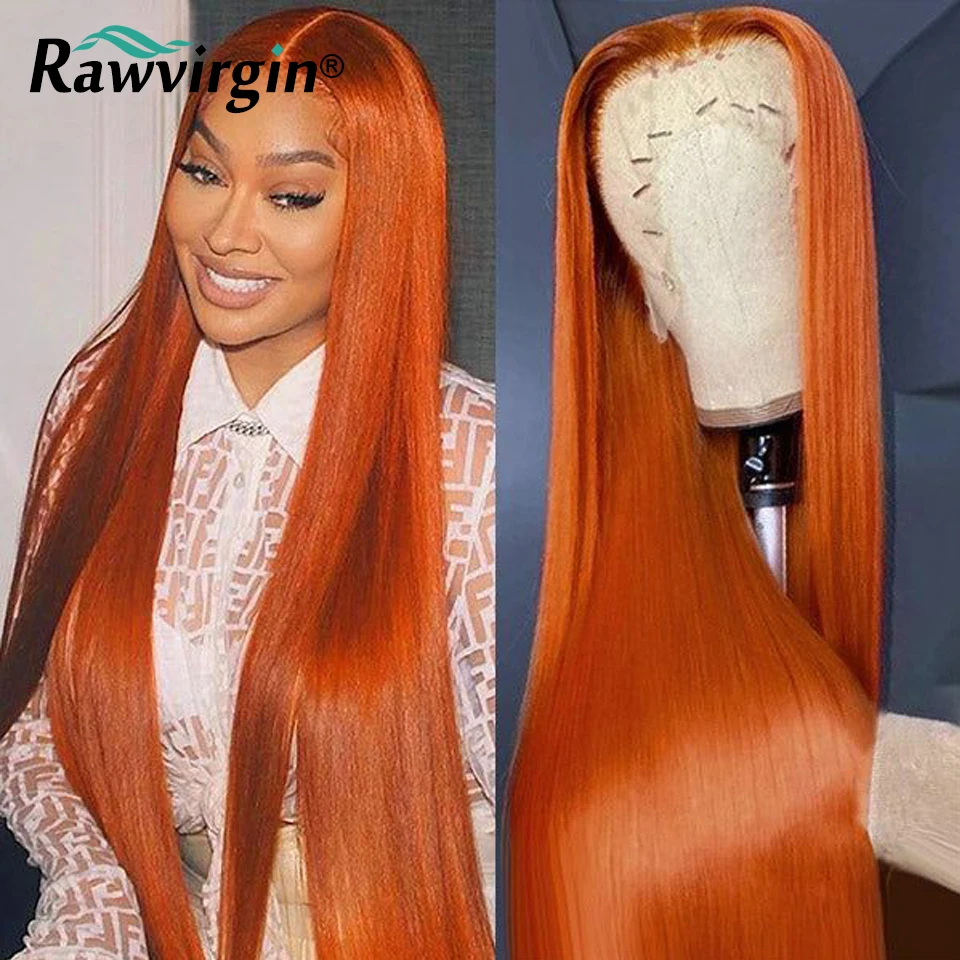 

180% Orange Ginger 13x4 Lace Front Human Hair Wig Body Wave PrePlucked Colored 13x6 Lace Frontal Virgin Straight Wigs For Women