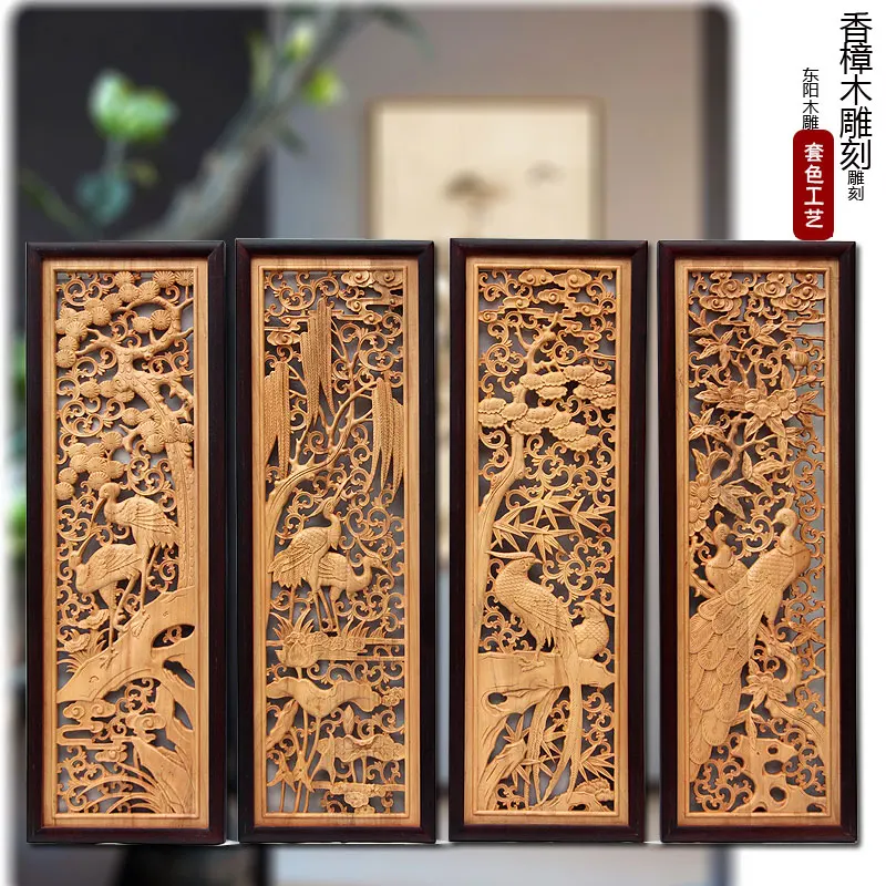 

Dongyang Wood Carved Pendant Hallway Background Wall Camphor Wood Carving Crafts Chinese Living Room Solid Wood Art