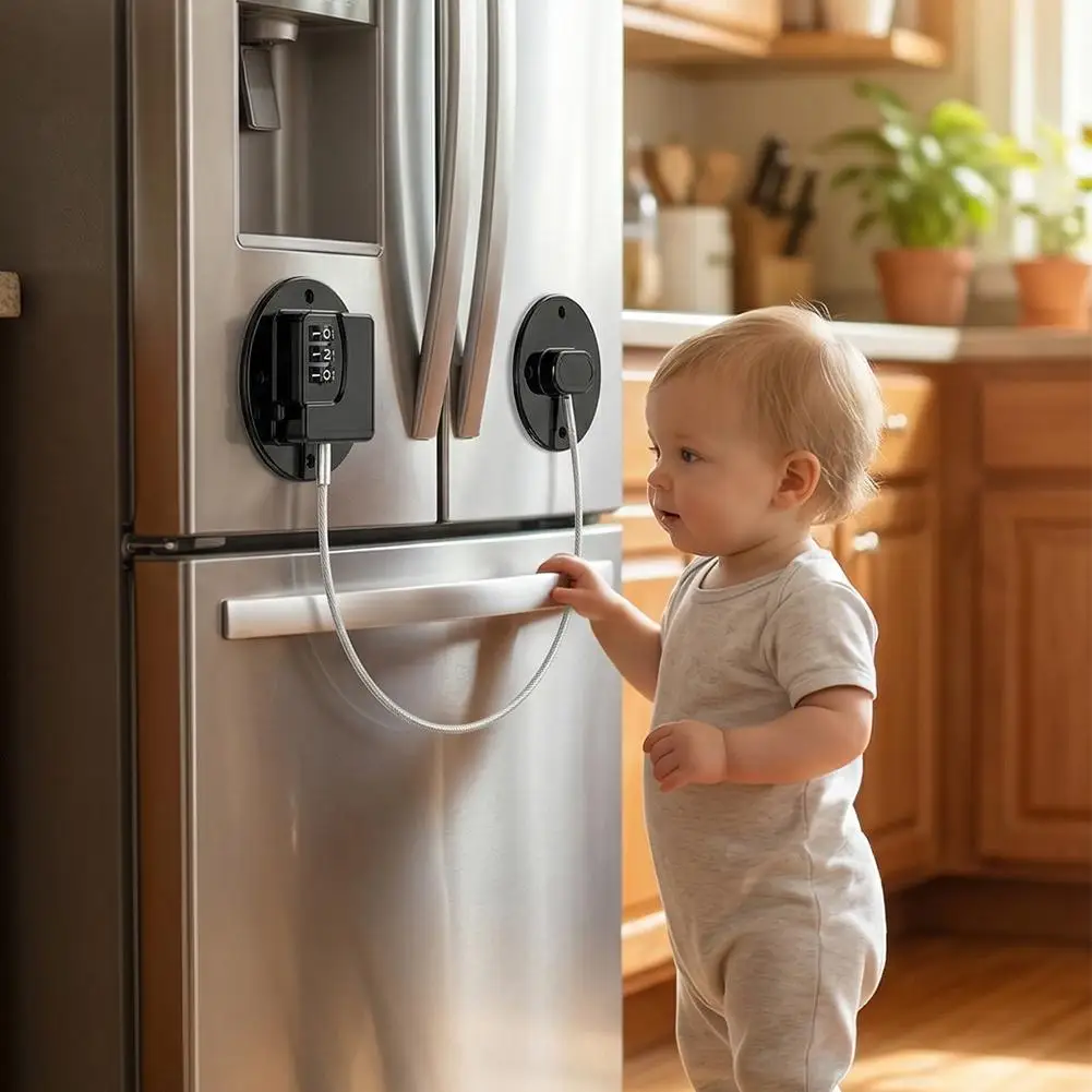 Prevent Child from Opening Fridge Cabinet Drawer Multi-Function Password Safety Lock Adjustable Window Limiter for Baby Proofing