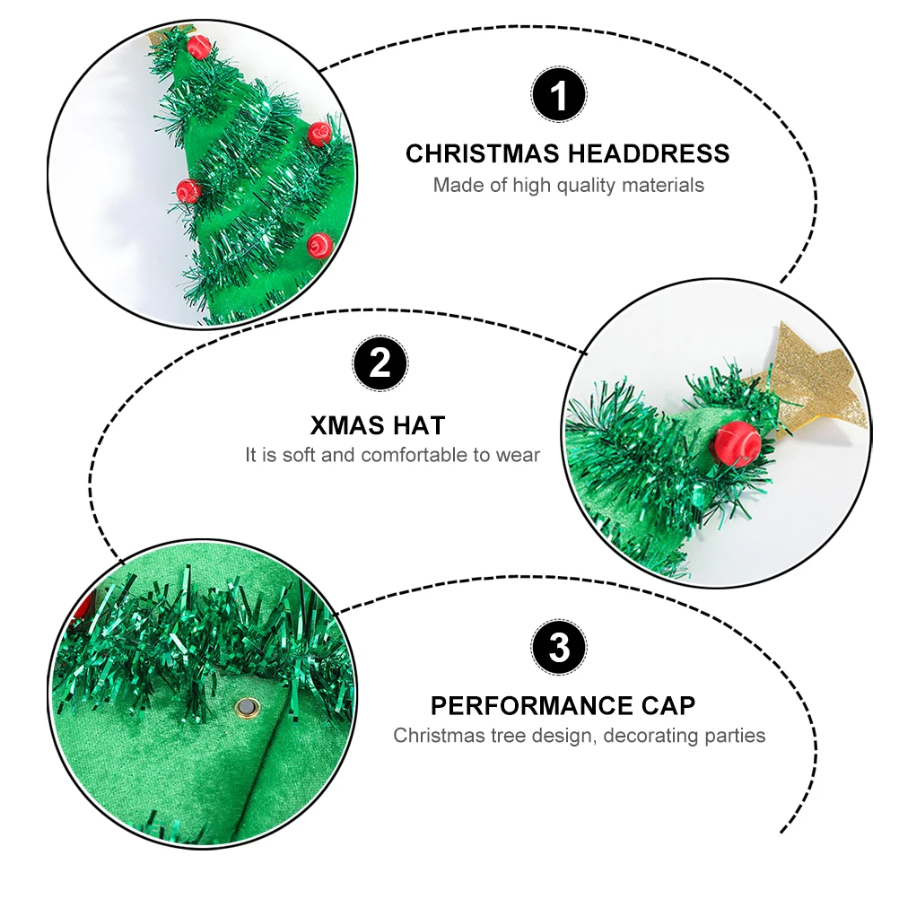 

2Pcs Christmas Tree Hat Xmas Headdress Unique Party Prop Non-Woven Fabric Comfortable Wear Christmas Headdress