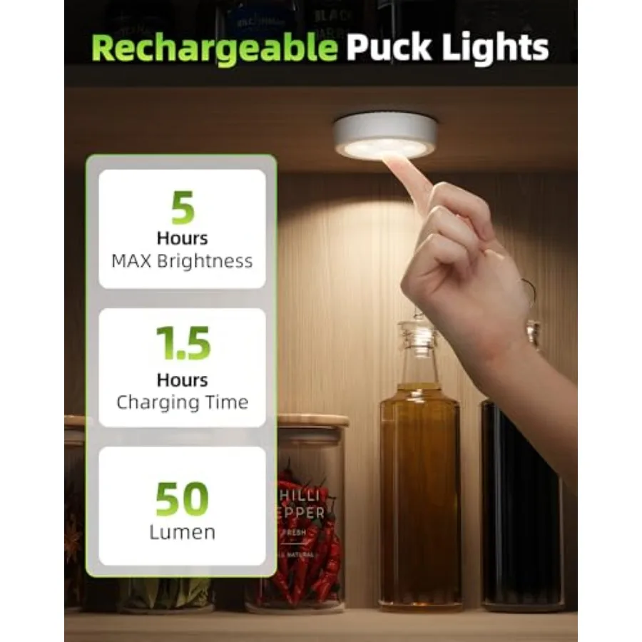 LED Puck Lights, Rechargeable Touch Light, 2.95'' Mini Tap Lights, Wireless Closet Light, Under Cabinet Lighting, 3 Color Temps