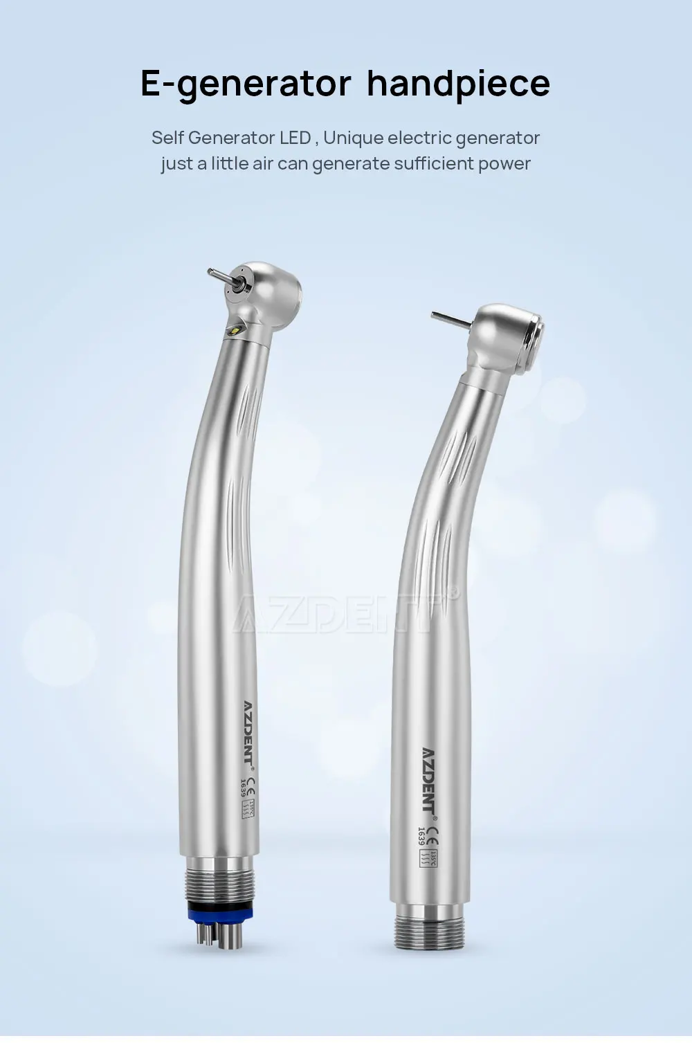 AZDENT Dental High Speed E Generator LED Handstück Air Turbine Keramik Lager Drehmoment Kopf Push Button Triple Wasser Spray – Detail 1