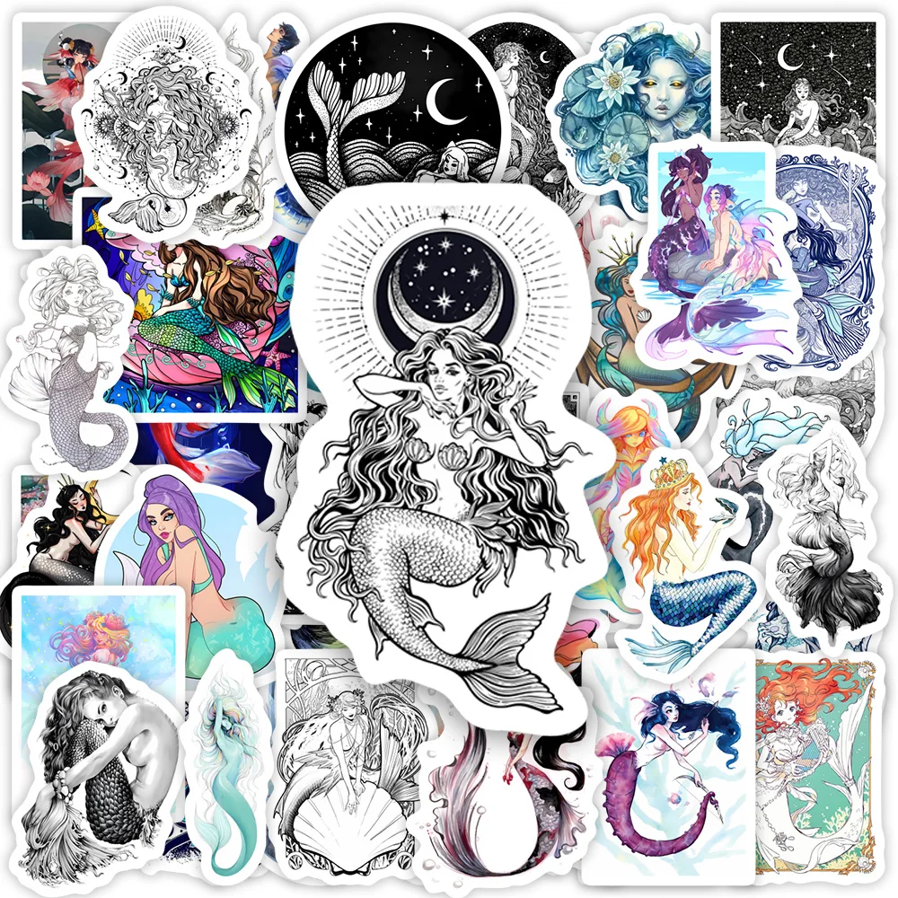 Watercolor Fantasy Mermaid Illustration Stickers DIY Toy Gift Decorative Decal for Phone Luggage Laptop Scrapbook Waterproof