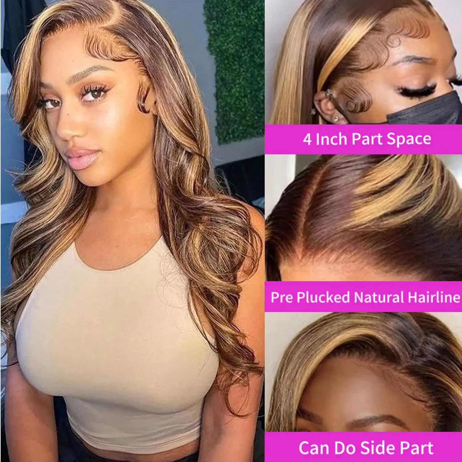 250 Density 4/27 Highlight Brown Color Body Wave 13x4 Lace Front Wigs Transparent Lace Frontal Short Bob Wigs Human Hair Wigs