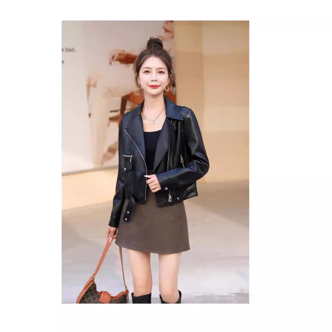 2024年秋新作 レディース PUレザー ジャケット ストリートカジュアル ファッション 小さいサイズ 春秋 レザーコート