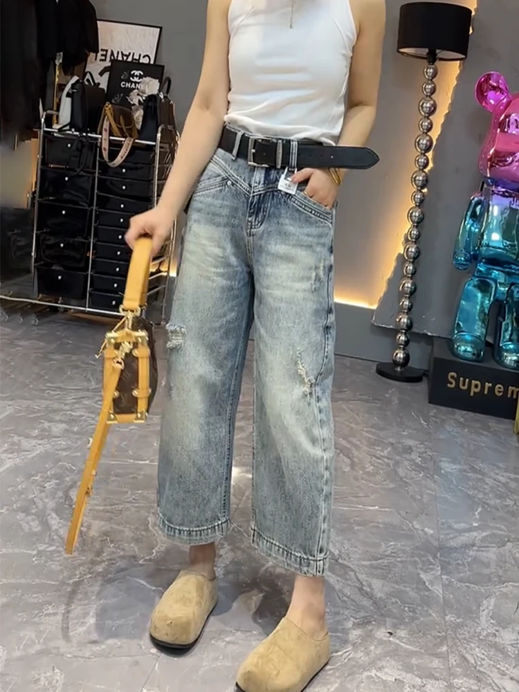 

High Waist Straight Leg Knife Denim Jeans plus Size Loose Fit Hip Concealing Wide Leg Pants Spring 2026 Women's Fashion