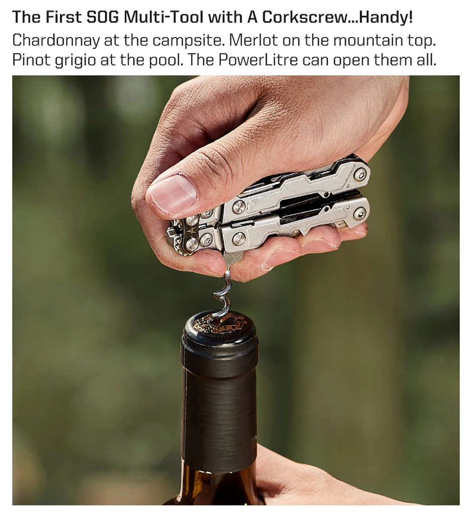 SOG PowerLitre Mini Multitool-Zange mit 19 Leichtgewichtswerkzeugen EDC Kompaktes Taschenwerkzeug mit Klappmesser, Korkenzieher und Schraubendreher – Detail 7