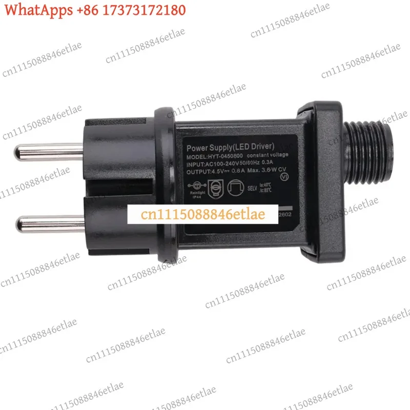 k3 DT80 4.5V 3.6W LED Power Supply – IP44 Waterproof Plug Adapter for Christmas Lights (EU Plug)