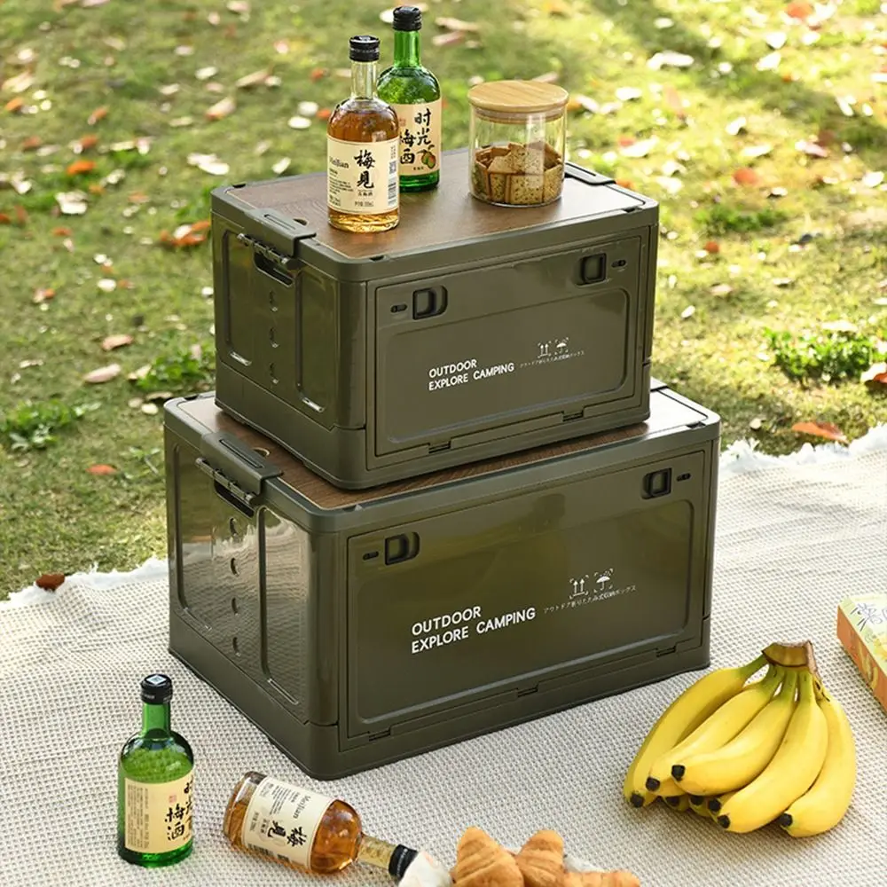 

Складной контейнер для хранения с деревянной крышкой, боковым открытием, большой вместимостью, ручкой и возможностью штабелирования, для автомобиля