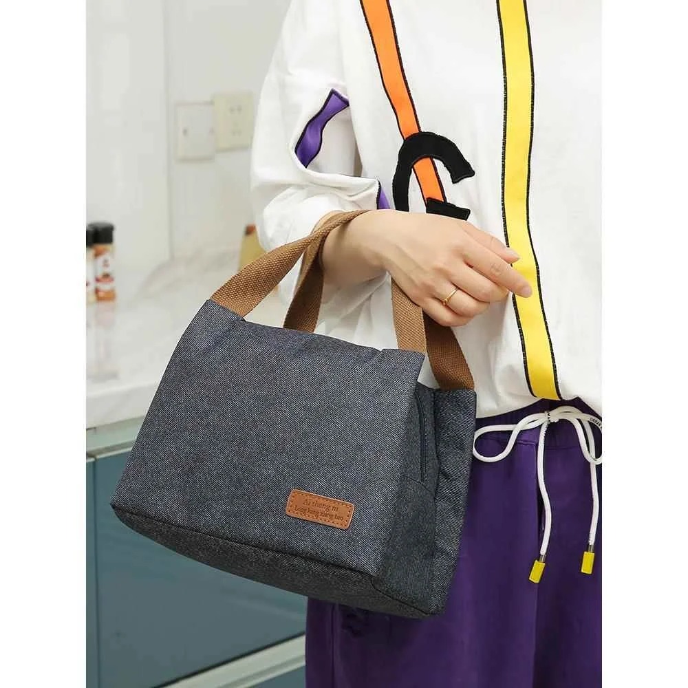 Japanese Style Simple Aluminum Foil Insulated Handheld Lunch Box Bag Oxford Cloth Student Bento Bag Freshness Preserving Work...