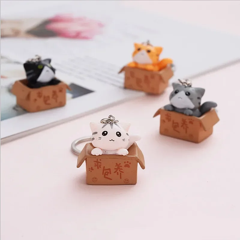 Katze und Box süße Katze Paar Schlüsselanhänger Katze Auto Schlüsselanhänger Damen Tasche Anhänger kleiner Schmuck Tier Schlüsselanhänger Dating/Jahrestag/Geschenk