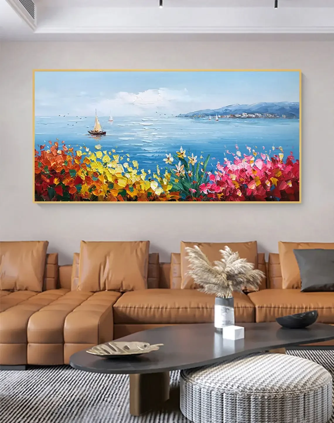 Scandinavian Classic Abstract Wall Art Hand Painted Colorful Floral Landscape Oil Painting Print Home Bedroom Living Room Decor