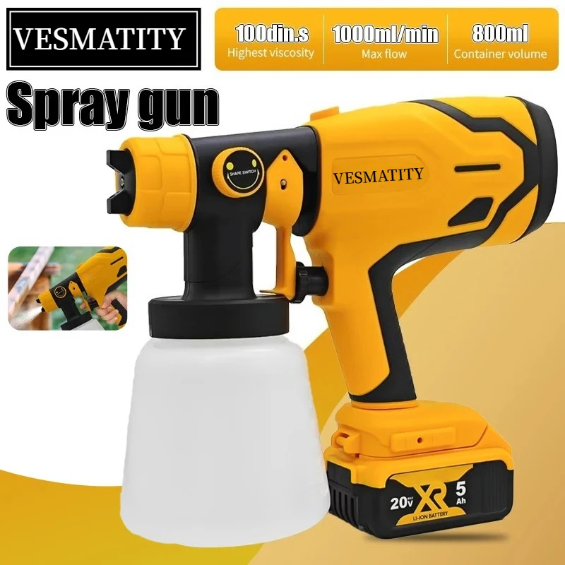 800ML Elektrische Spritzpistole Hochleistungs-Akku-Farbspritzgerät HVLP Auto Möbel Stahlbeschichtung Airbrush für Dewalt Batterie