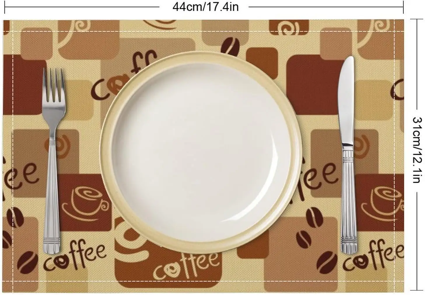 Rustic Coffee Placemats Set of 6, Vintage Watercolor Hand Painted Doodle Coffee Design Print Placemats Table Mat for Home