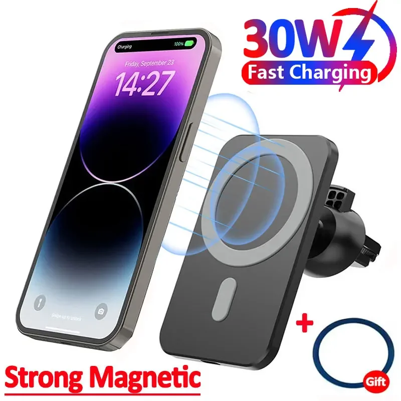 30W Car Charger Magnetic Wireless MacSafe for iPhone 15 14 13 12 Pro Max Xiaomi Samsung Magnet Air Vent Mount Phone Holder Stand