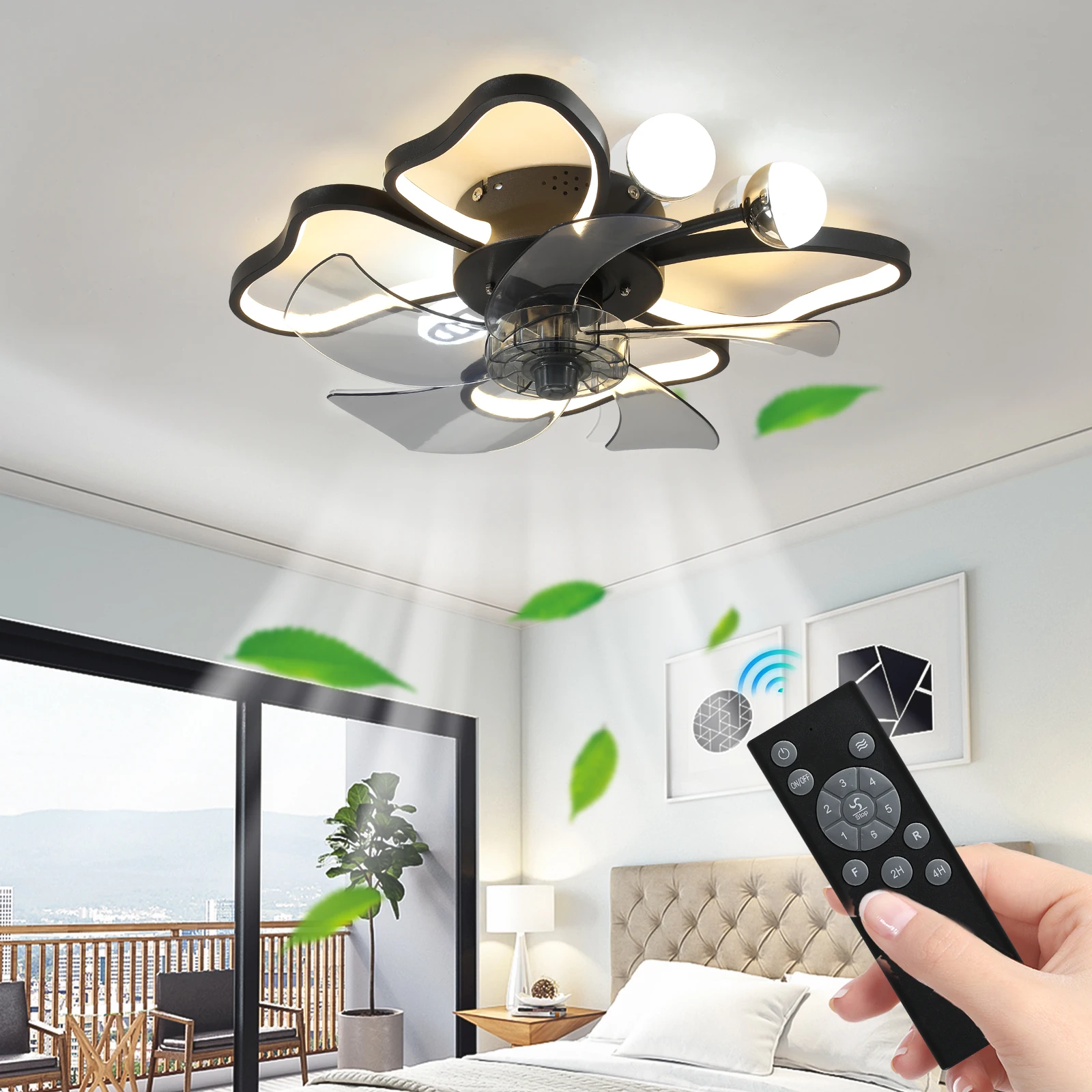 Contemporary Creative Design Ceiling Decoration LED Black Butterfly Fan Light Noiseless Low Energy Consumption Fan Lights