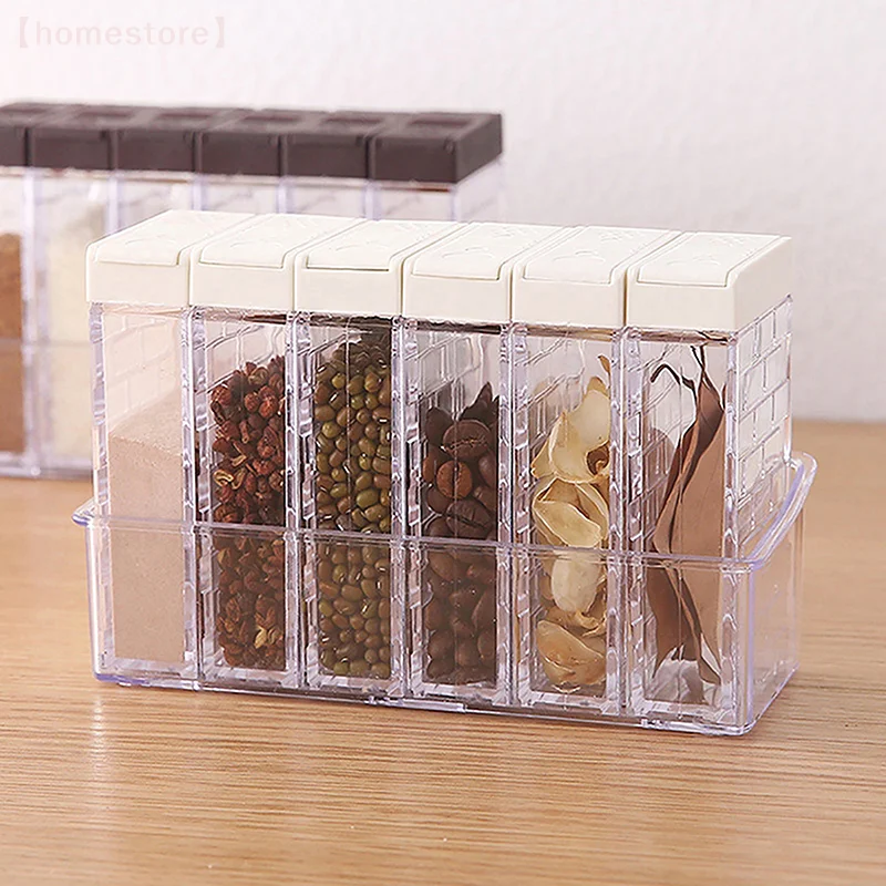6pcs/set Kitchen Spice Jar Seasoning Box Spice Rack Spice Storage Bottle Transparent Salt Pepper Cumin Powder Box