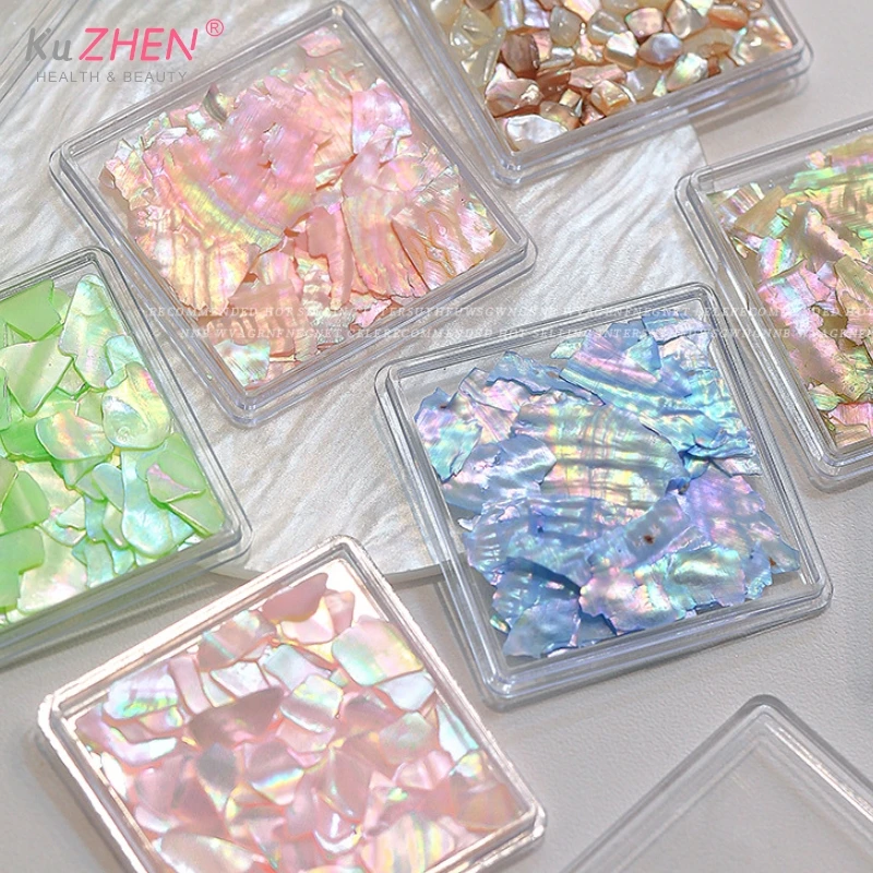 2024 1Box Aurora Shell Flakes Abalone Nails Charms Thin Natural Irregular Slice Shell Stone Sequins Manicure Art Decoration