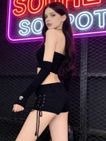 Women's Black Gothic Denim Shorts Vintage Aesthetic Korean Low Waist Jean Shorts Harajuku Y2k Cowboy Short Pants Clothes Summer - Image 3
