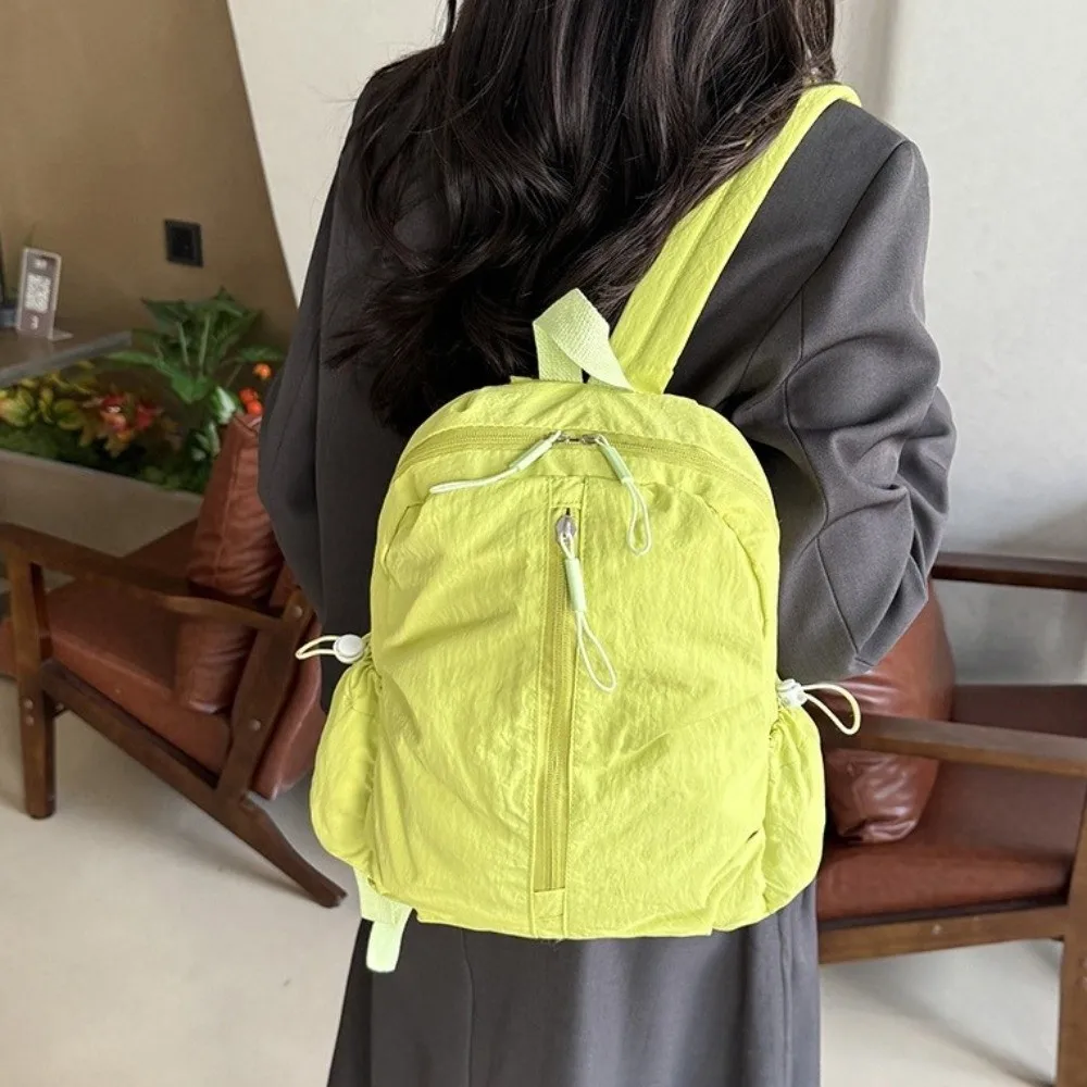 Sweet Pleated Nylon Backpack Solid Color Large Capacity Rucksack Durable Lightweight Student School Bag Men