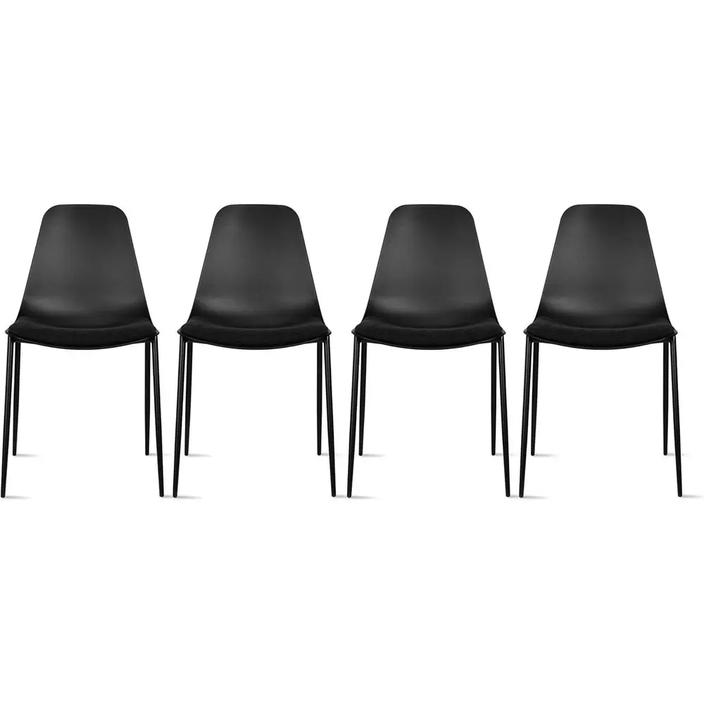 

Fabric Padded Dining Chairs with Metal Legs | Plastic Seat | Indoor Outdoor Cafe Set (4, Black)