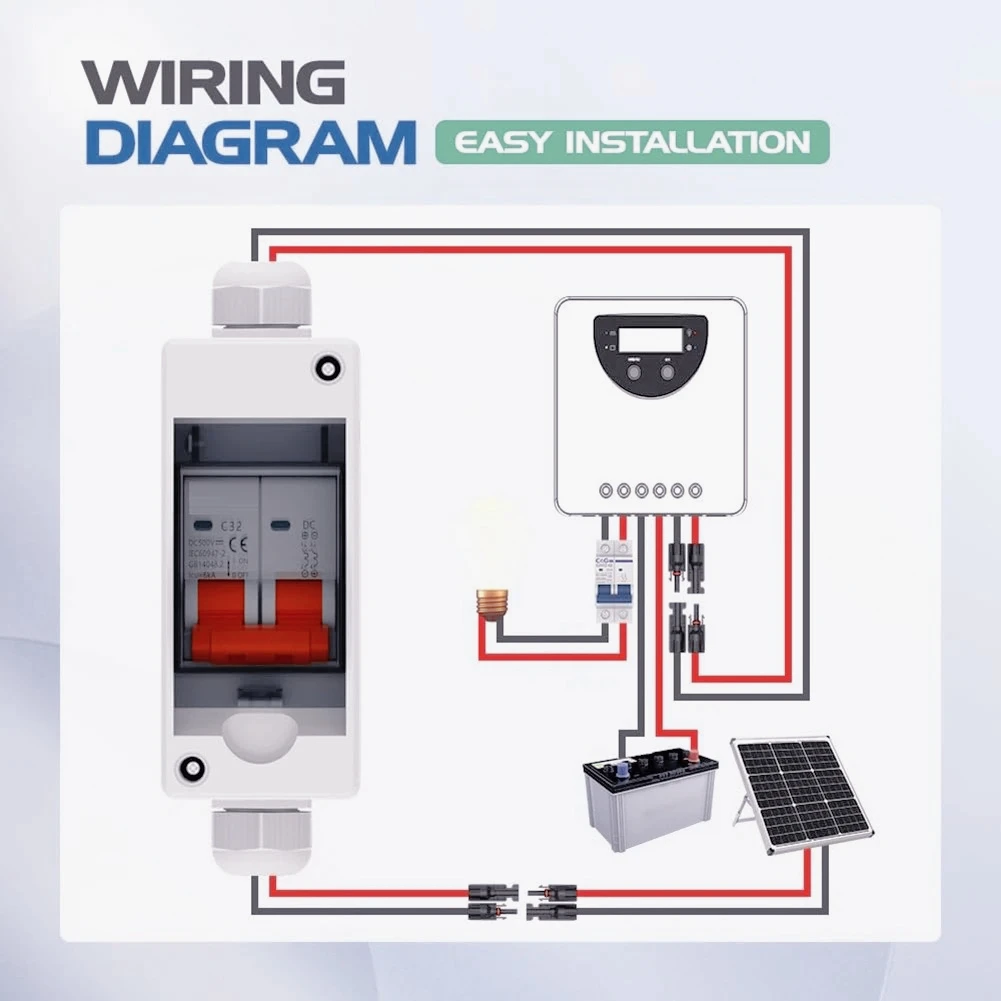 

AE-Solar Panel Disconnect Switch, 63A DC 1000V Breaker Box PV Disconnect Switch with IP65 Waterproof Box XT
