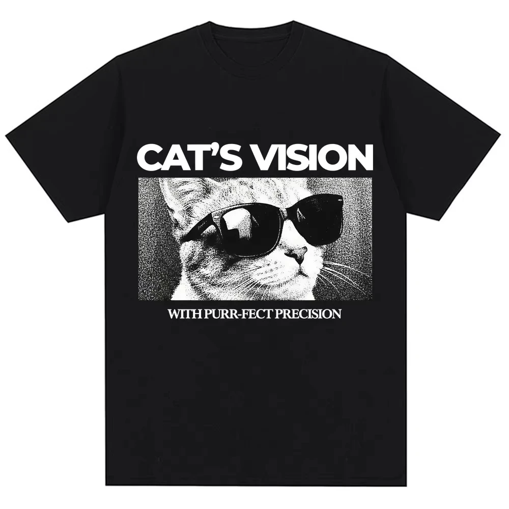 Funny Cat's Vision with Purr-fect Precision MPrint T SWomen Fashion Vintage Short Sleeve Oversized T-shirts