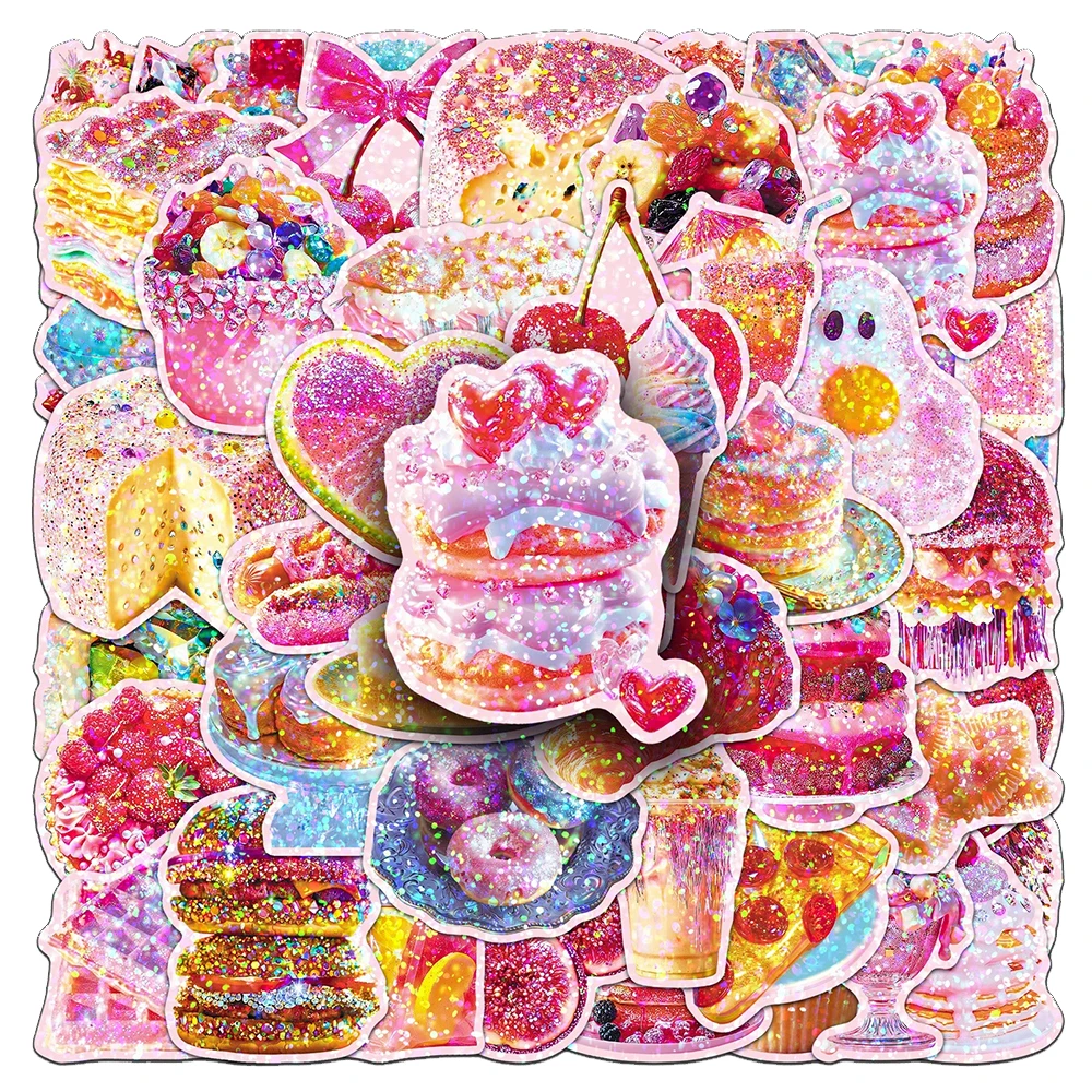 10/30/50 Uds. Pegatinas de dibujos animados de comida de postre rosa láser pastel delicioso pan pegatinas de grafiti nevera teléfono cuaderno pegatina bonita de juguete