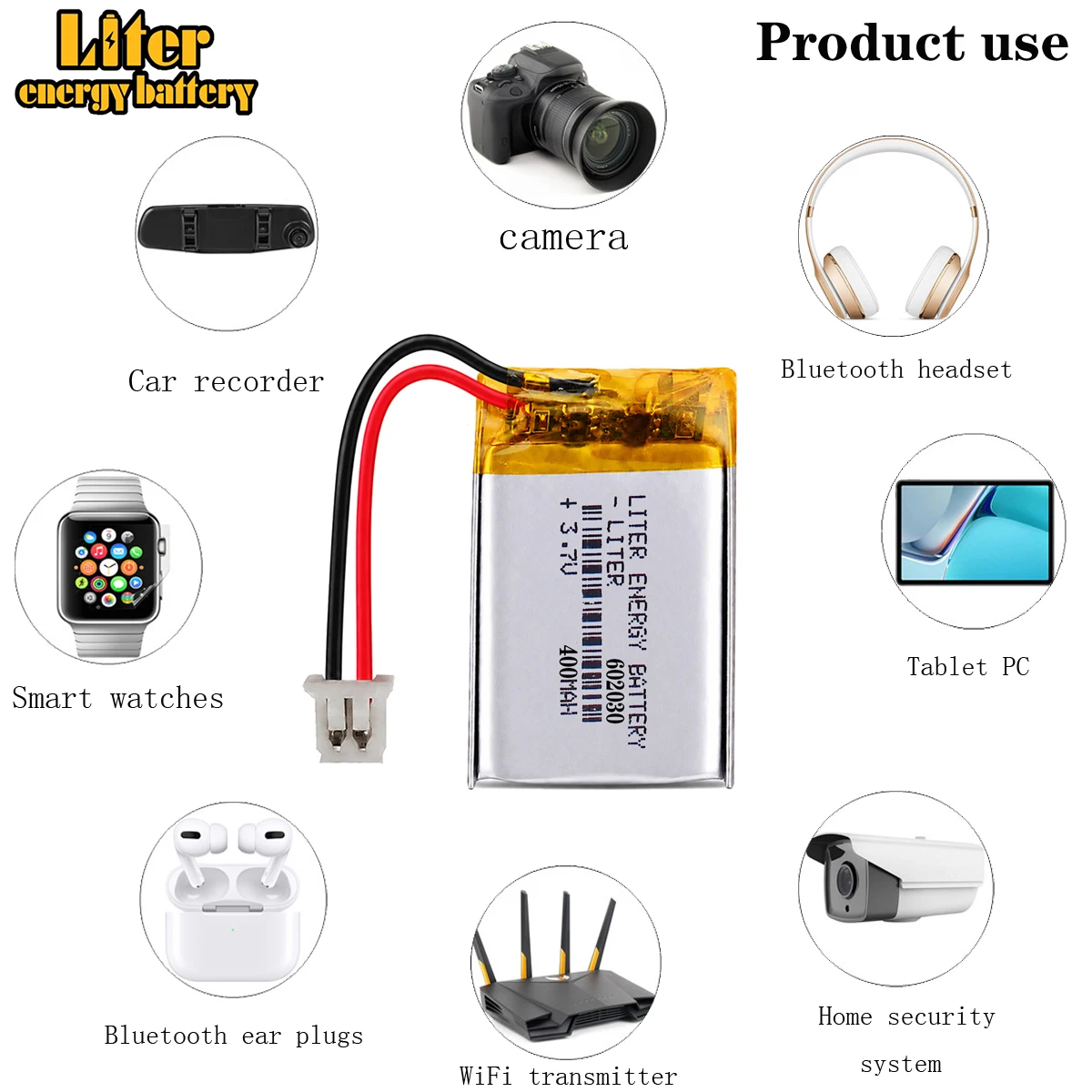 JST 1.25mm 2 Pin 3.7V 400mAh 602030 Polymer Lithium Battery Point Reading Pen with 1.25 Audio Recording Plug