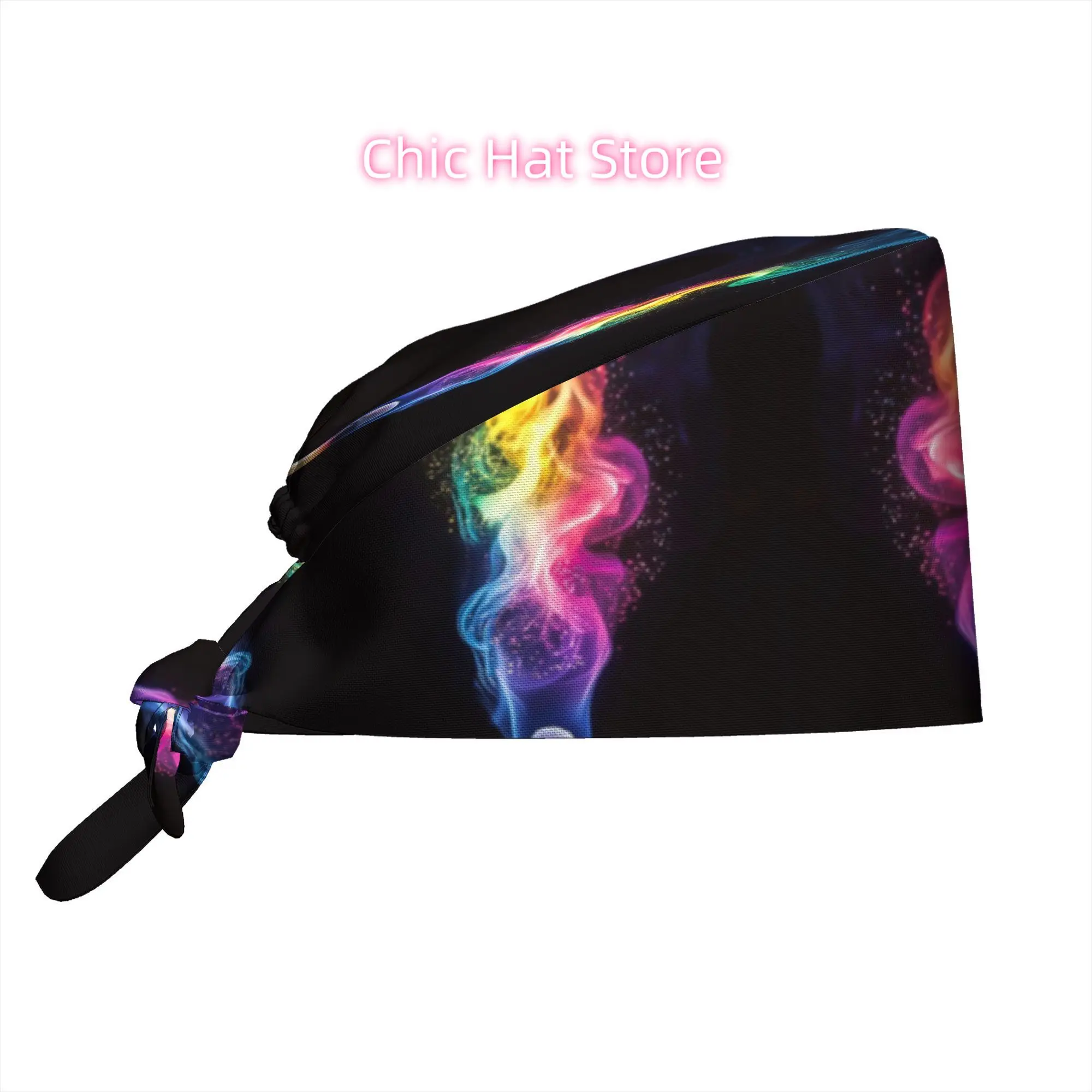 1pc Neon Stars Women's Stylish Printed Work Cap - Lightweight Adjustable Skull Cap, Tie-Back Nurse Hat, Dustproof Chef & Cooking