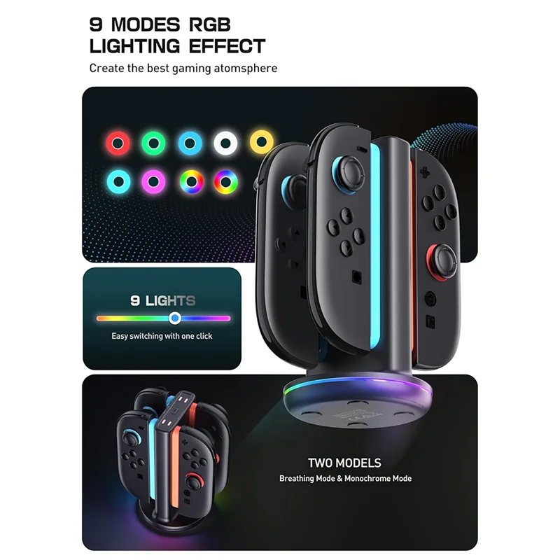 FFYY-Switch 2用充電ドック、Switch 2用充電スタンドドック、Type-C電源&9 RGBライトモードコントローラースタンド、急速充電スタンド