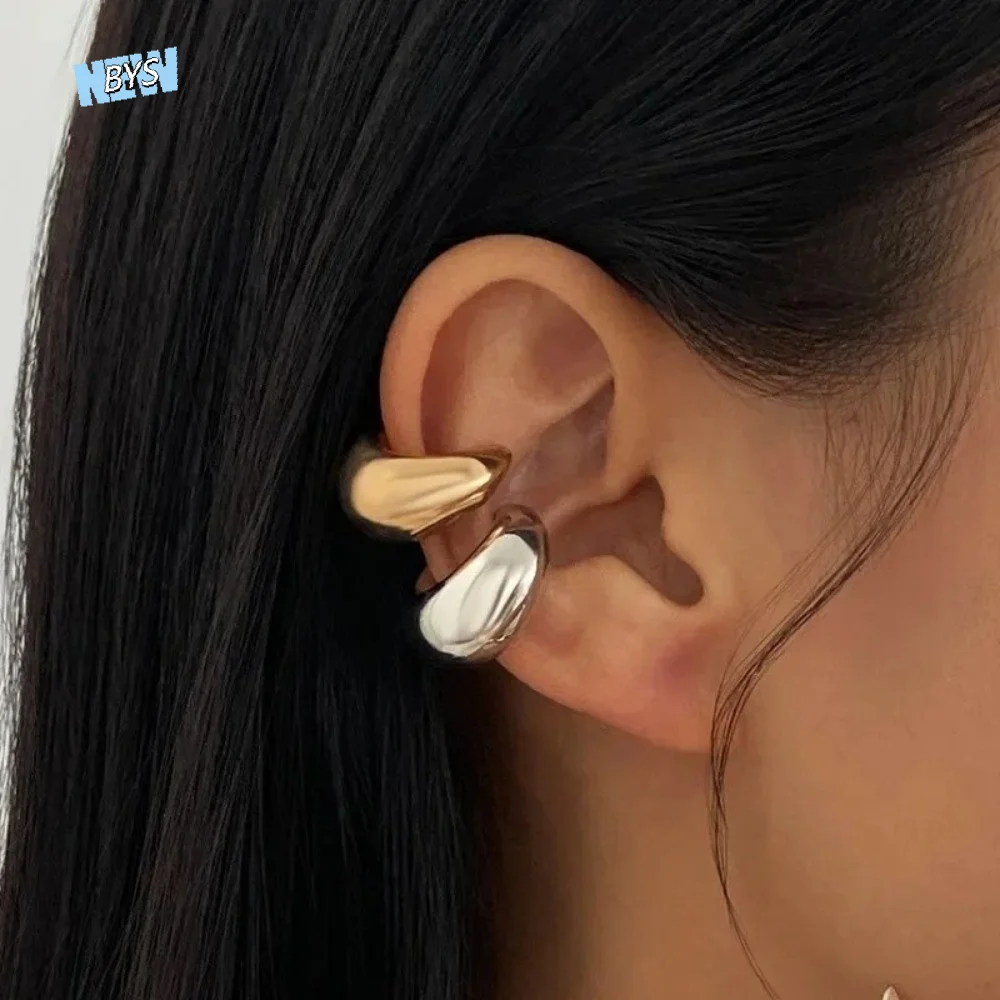 Trend Alloy Multilayer Hollow Ear Clips Gold Water Drop Fake Piercing Earrings Silver Irregular Shape Ear Cuff Jewelry Hip Hop