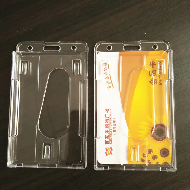 2pcs Hard Plastic Badge Holder Double Card Transparent Vertical Hard Plastic Multi Card ID Badge Holder Credit Multi