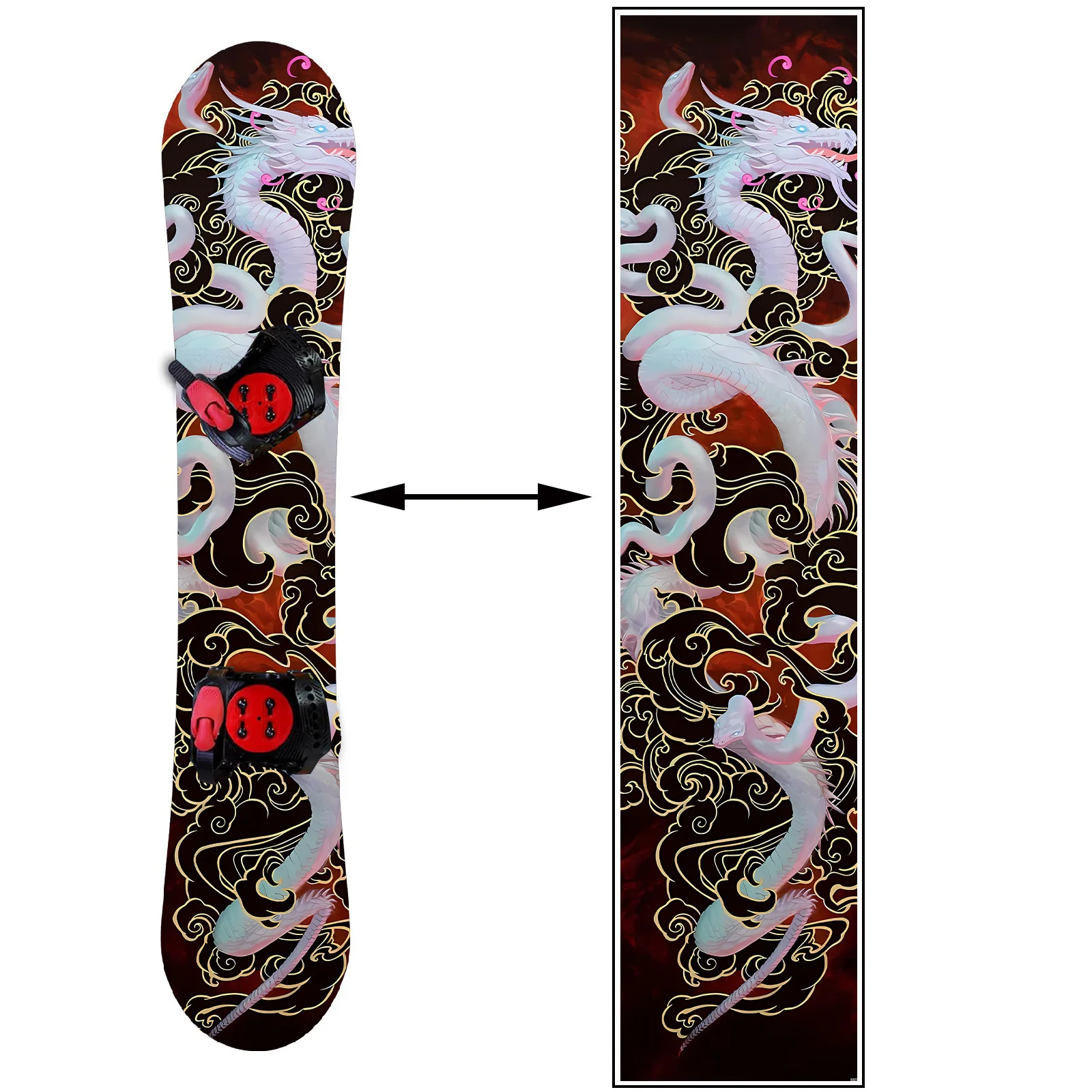 

1 белая наклейка с золотым узором в виде дракона, наклейка для сноуборда, персонализированная декоративная наклейка для сноуборда, наклейка для сноуборда, наклейка на поверхность сноуборда