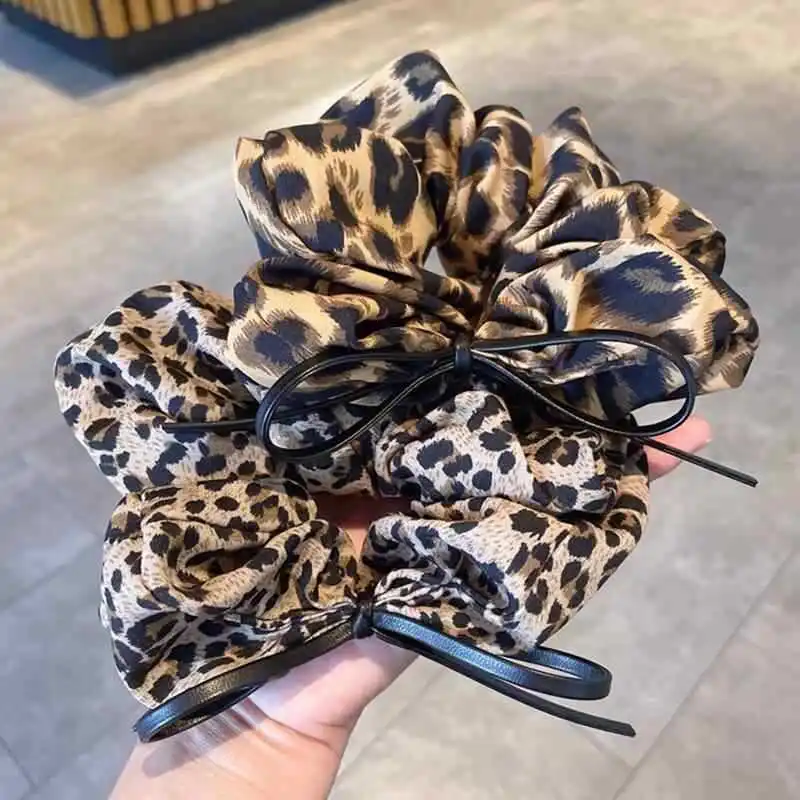 

Spring and summer new leopard print large intestine hair band high-end bow headband large high-elastic ponytail hair accessories