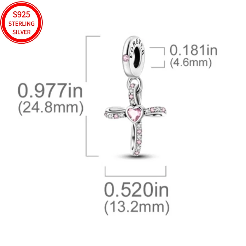 قلادة من الفضة الإسترليني عيار 925 متقاطعة من الزركونيوم الوردي، مناسبة لأساور نسائية أصلية هدايا مجوهرات ذاتية الصنع