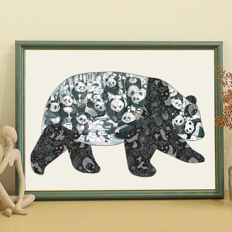 300pcs Brain Teaser Jigsaw Wooden Puzzle Difficult Panda Puzzles Toys Game for Adults Kids Animal Shaped Puzzle Home Decoration