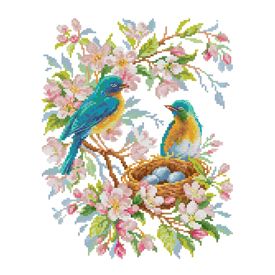 Joy Sunday Cross Stitch Kit Singing Blue Bird 11CT 14CT Printed Fabric Cross Stitch Kits Embroidery Kit Needlework