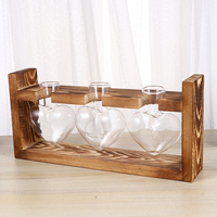 Hydroponic Glass Vase Container Flower Pots Indoor Planter Retro Frame Heart Bottle Wooden Clean Temperature Resistant