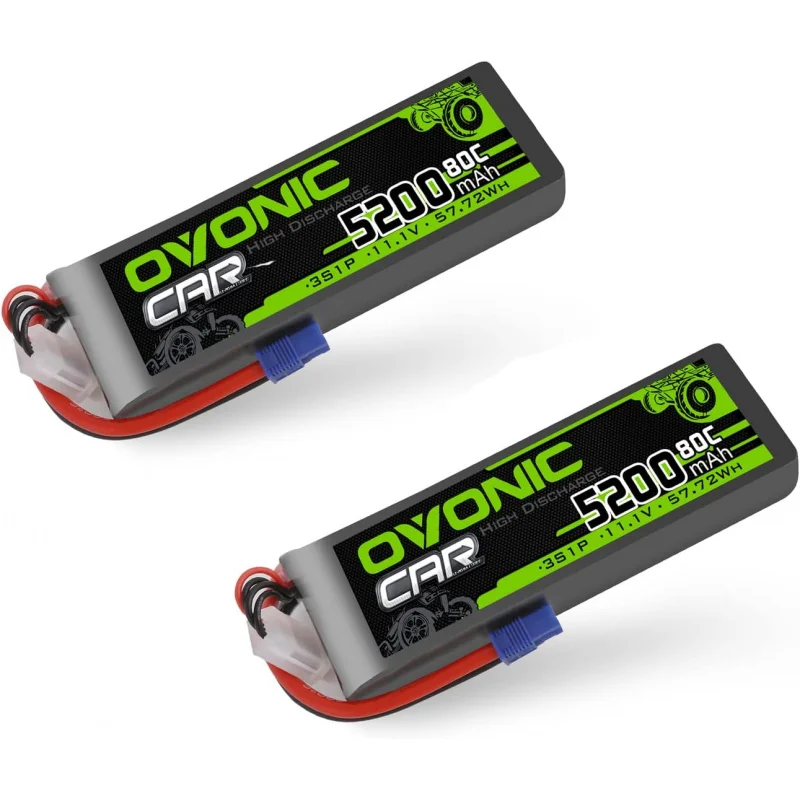 OVONIC 3S Lipo Battery 5200mAh 11.1V 80C with EC3 Plug Battery for RC Car Boat Truck Helicopter Airplane Racing Models(2 Pack)