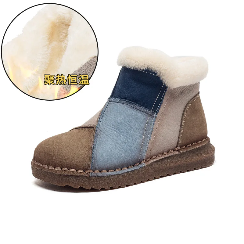 ZXRYXGS 2025 New Winter Top Cowhide Spell Color Splicing Women Fashion Boots Flat Soft Comfortble Warm Cotton Boots Snow Boots