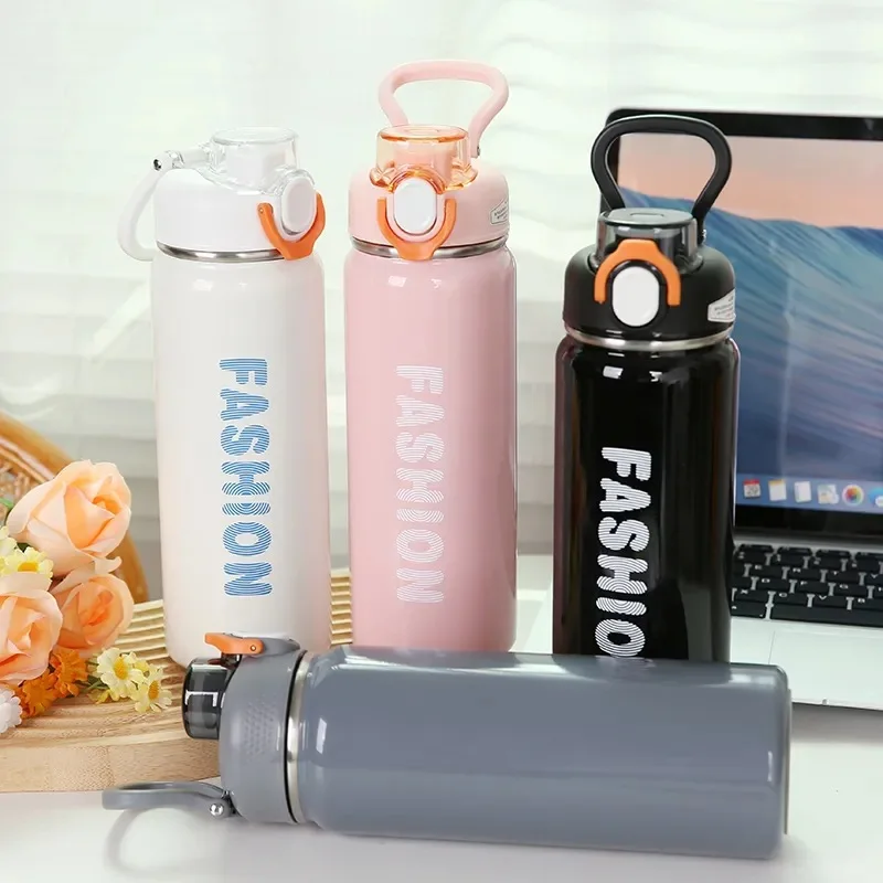 Simple Stainless Steel Termos Water Bottle Portable Insulated Water Cups Large Capacity Outdoor Sport Travel Kids Girls Gift