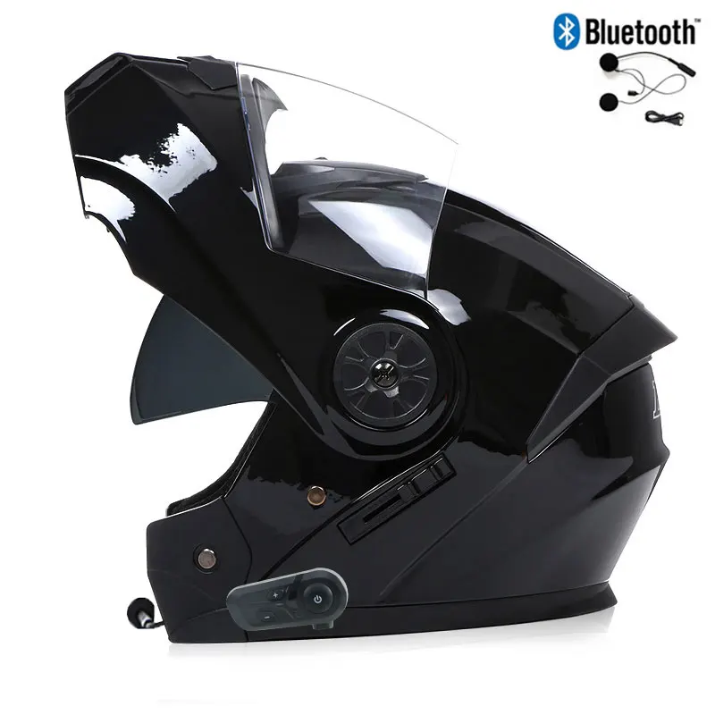 Casco da Moto ribaltabile con visiera parasole interna Dual Lens caschi da Moto integrale con attrezzature per Moto Bluetooth