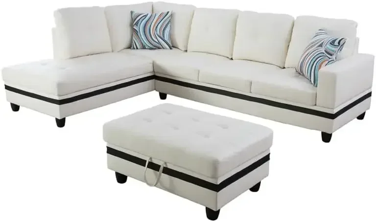 

L Upholstered Large Sofa, Modern L Shaped Storage Ottoman Chaise & 2 Pillows, PU Leather Sectional Couches For Living Room
