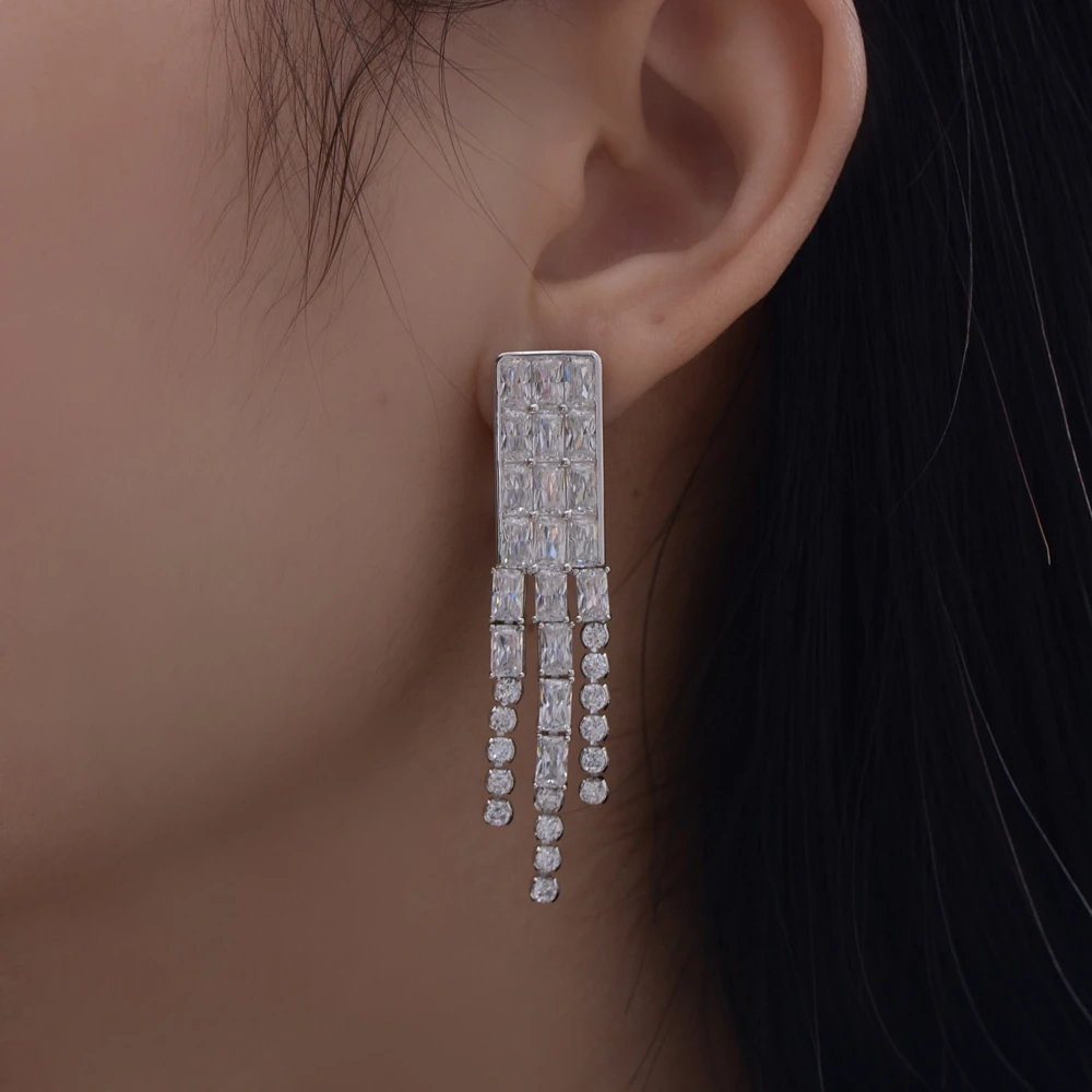 PuBang Fine Jewelry 925 Sterling Silver Tassel Drop Earrings Created Moissanite for Women Anniversary Wedding Gift Drop Shipping