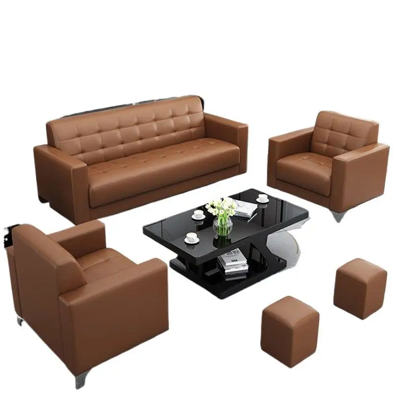 

Customized office sofa Business reception Modern simple small meeting guests Negotiate leather sofa Office sofa coffee table