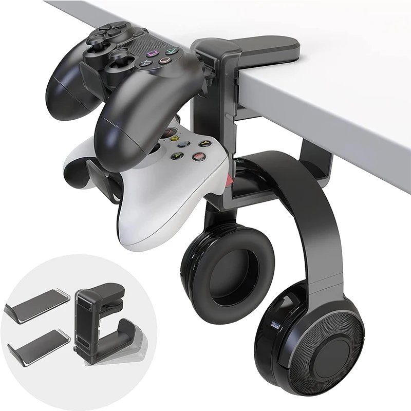 

PC Gaming Headset Controller Holder with/Adjustable Clamp Rotating Arm,Universal PC Gaming Accessory Controller Headset Stand