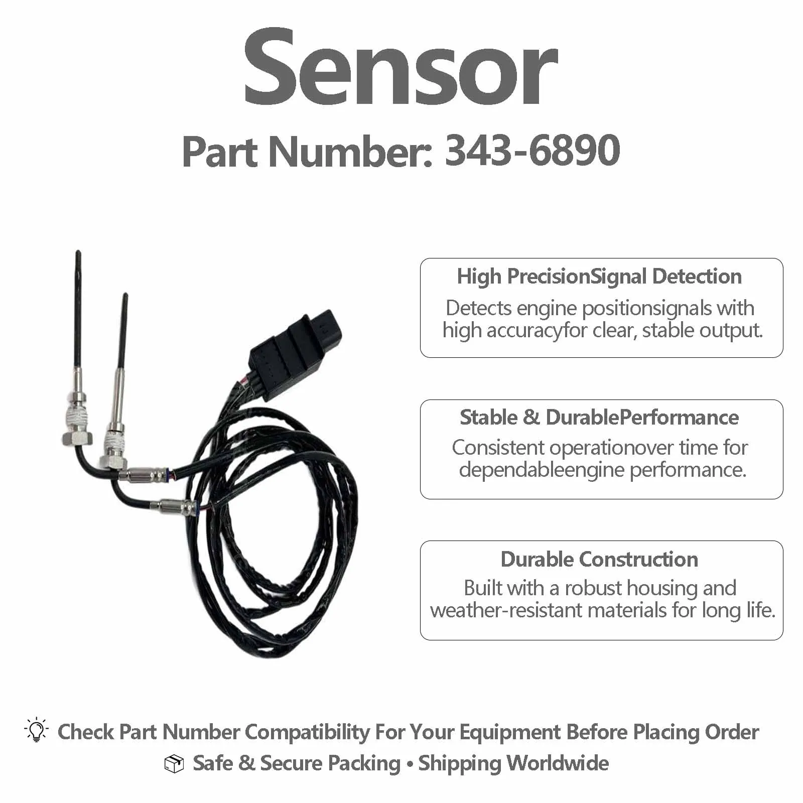 Temperature sensor 343-6890 For Caterpillar CAT AD63 Underground Articulated Truck